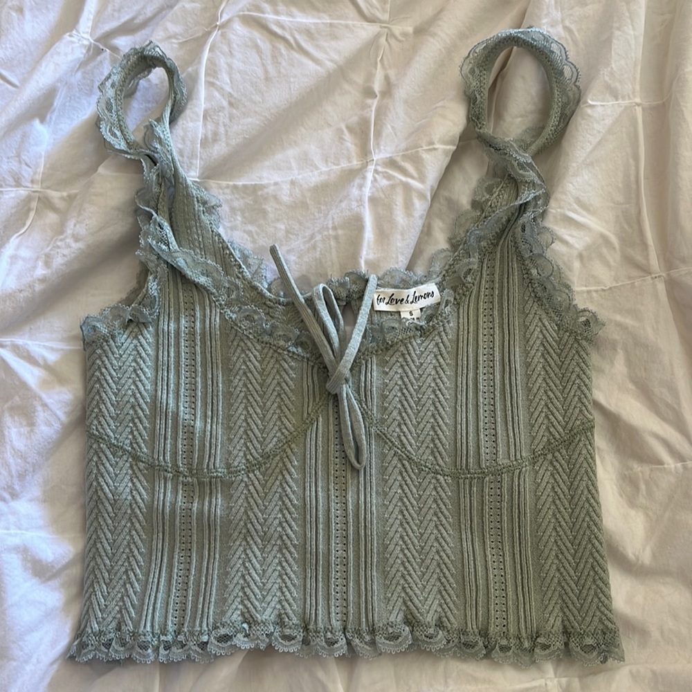 For love and lemons mint green lace trim tank top. - Picture 2 of 3